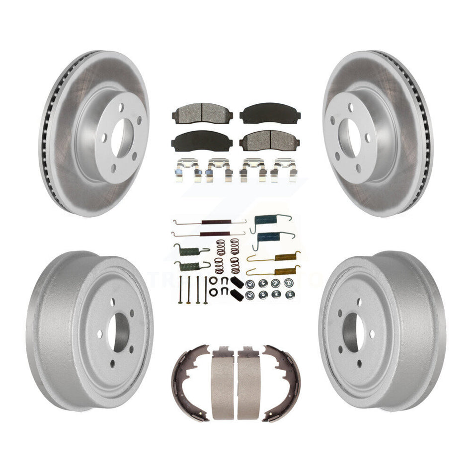 Front Rear Coated Disc Brake Rotors Semi-Metallic Pads And Drum Kit (7Pc) For Ford Ranger Mazda B4000 With 10" Diameter KGS-101514