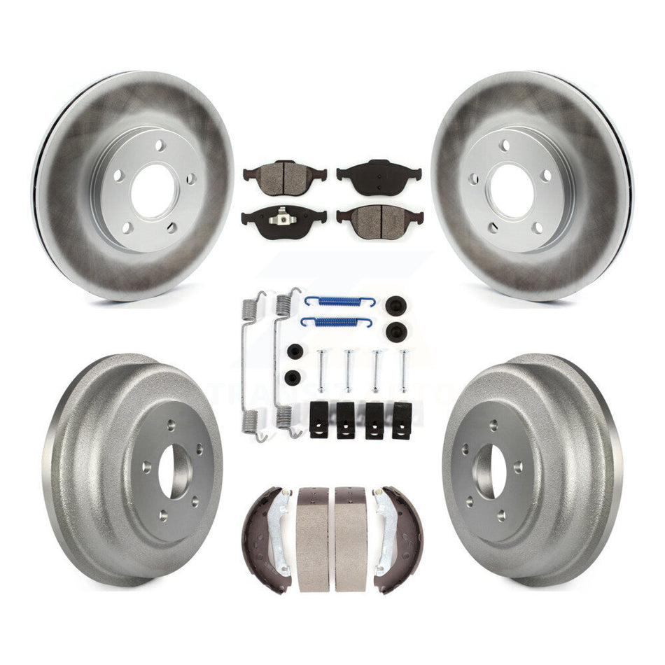Front Rear Coated Disc Brake Rotors Semi-Metallic Pads And Drum Kit (7Pc) For 2010-2013 Ford Connect KGS-101518