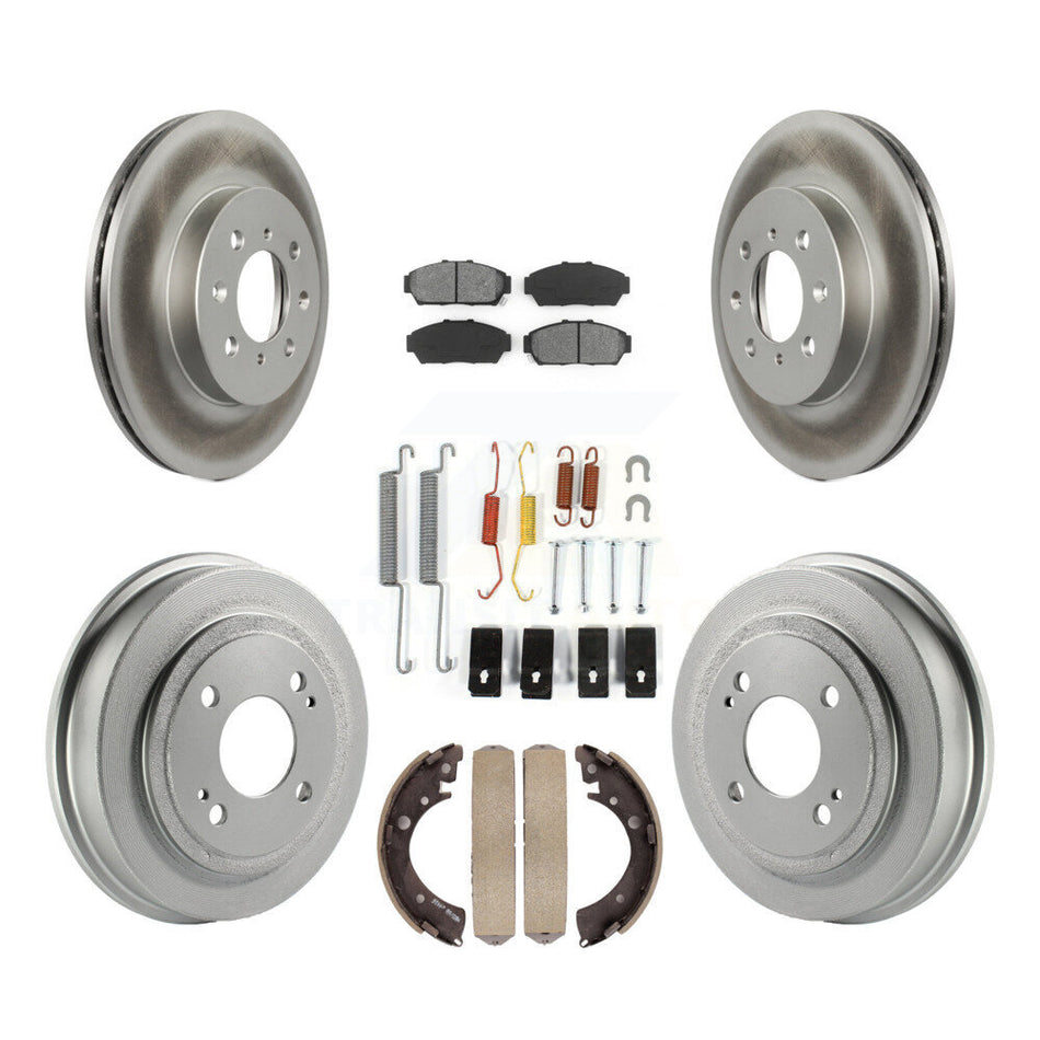 Front Rear Coated Disc Brake Rotors Semi-Metallic Pads And Drum Kit (7Pc) For Honda Civic KGS-101525