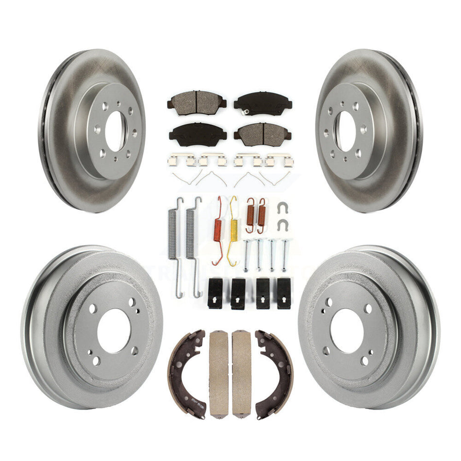 Front Rear Coated Disc Brake Rotors Semi-Metallic Pads And Drum Kit (7Pc) For 2007-2008 Honda Fit KGS-101526