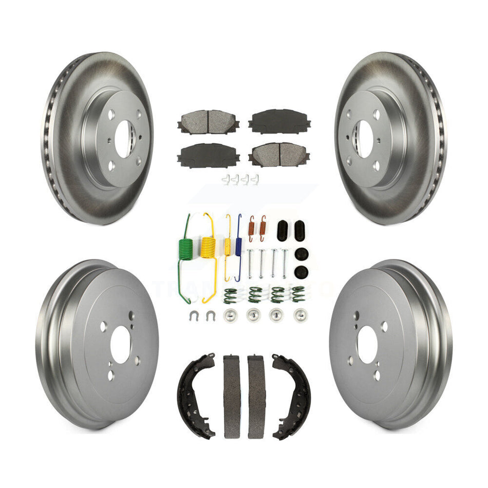 Front Rear Coated Disc Brake Rotors Semi-Metallic Pads And Drum Kit (7Pc) For Toyota Yaris KGS-101550