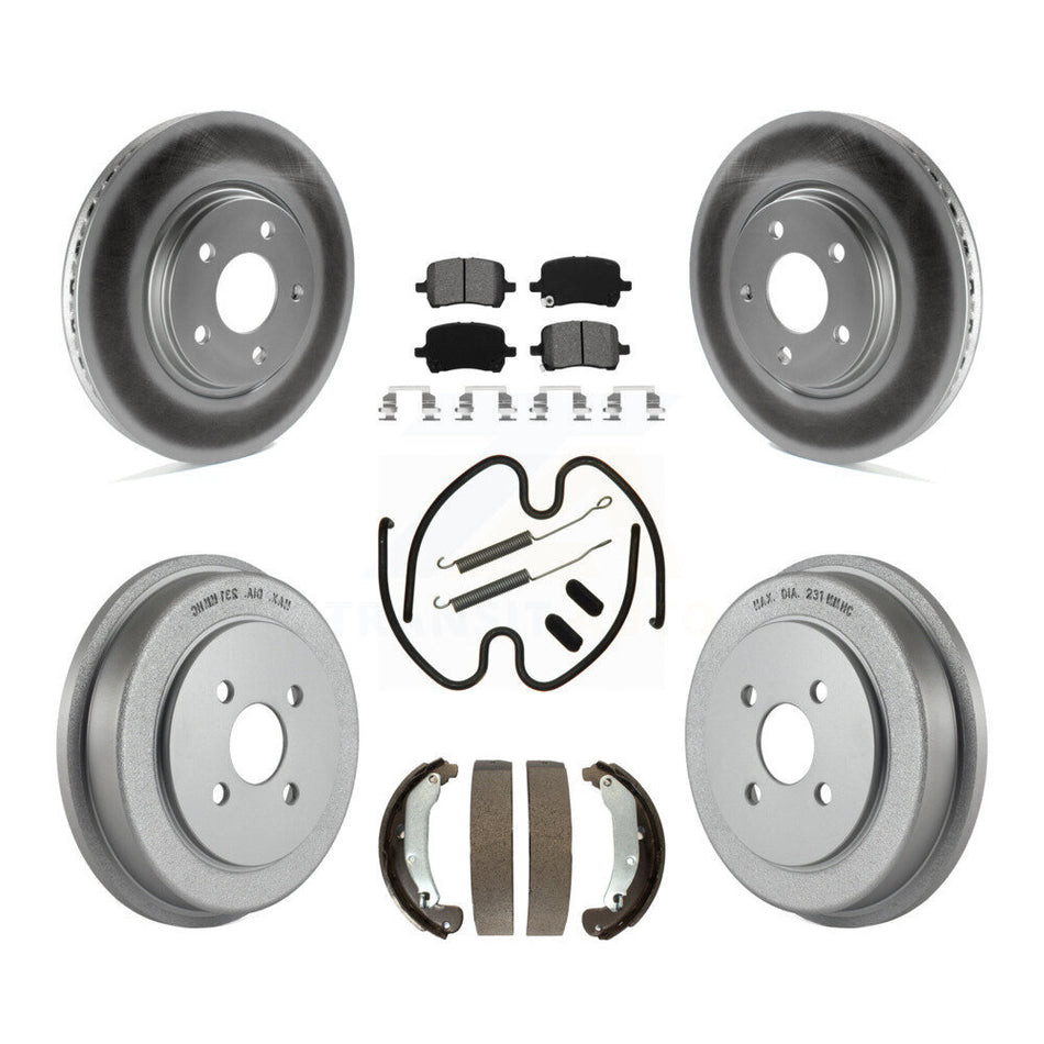 Front Rear Coated Disc Brake Rotors Semi-Metallic Pads And Drum Kit (7Pc) For 2006 Pontiac Pursuit With Brakes KGS-101597
