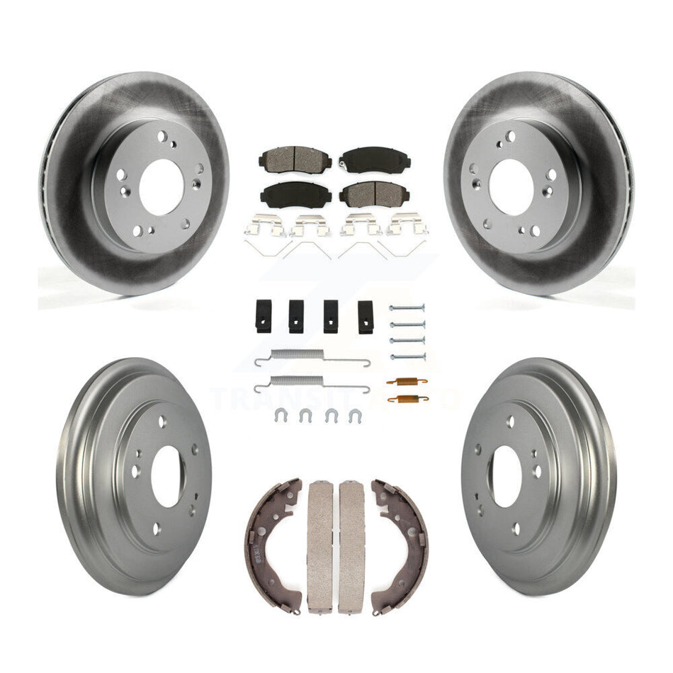 Front Rear Coated Disc Brake Rotors Semi-Metallic Pads And Drum Kit (7Pc) For 2015 Honda Civic LX with Manual transmission KGS-101618