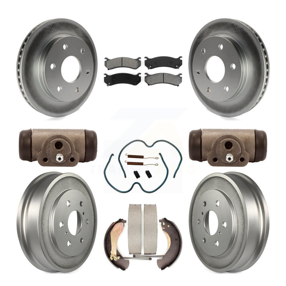 Front Rear Coated Disc Brake Rotors Semi-Metallic Pads And Drum Kit (9Pc) For Chevrolet Silverado 1500 GMC Sierra Classic With 7000 Lb GVW KGS-101647
