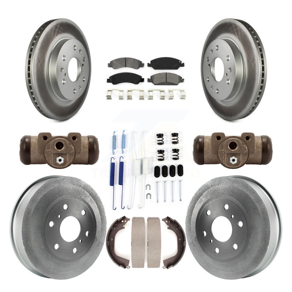 Front Rear Coated Disc Brake Rotors Semi-Metallic Pads And Drum Kit (9Pc) For Chevrolet Silverado 1500 GMC Sierra With 6400 Lb GVW KGS-101657