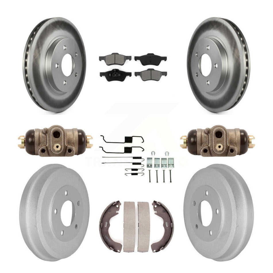 Front Rear Coated Disc Brake Rotors Semi-Metallic Pads And Drum Kit (9Pc) For Ford Escape Mercury Mariner KGS-101664