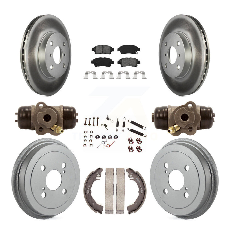 Front Rear Coated Disc Brake Rotors Semi-Metallic Pads And Drum Kit (9Pc) For 2000 Toyota Echo From 08 00 KGS-101744