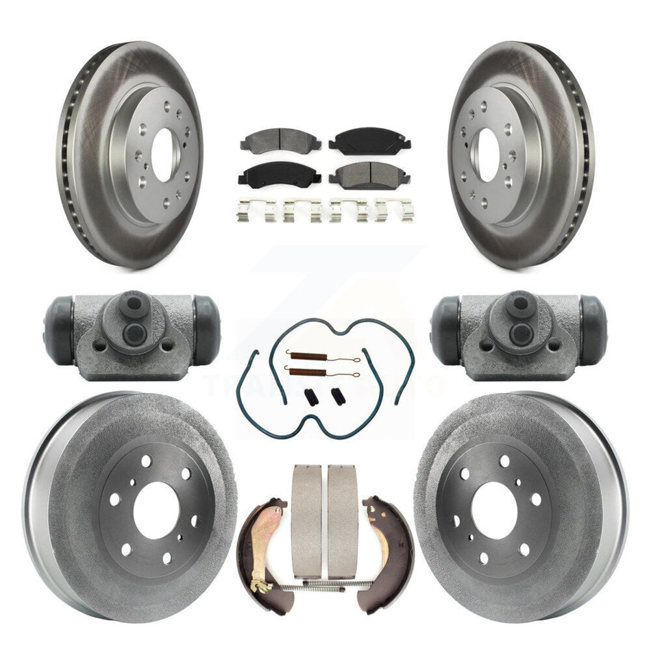 Front Rear Coated Disc Brake Rotors Semi-Metallic Pad & Drum Kit (9Pc) For 2009-2009 Chevrolet Silverado 1500 GMC Sierra Except Vehicles Using Hold Down Pins With 6400 Lb GVW KGS-101750