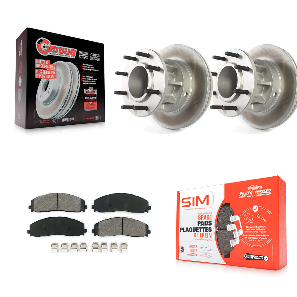 Front Coated Disc Brake Rotors Hub Assembly And Semi-Metallic Pads Kit For Ford F-350 Super Duty F-250 With Dual Rear Wheels RWD KGS-101880