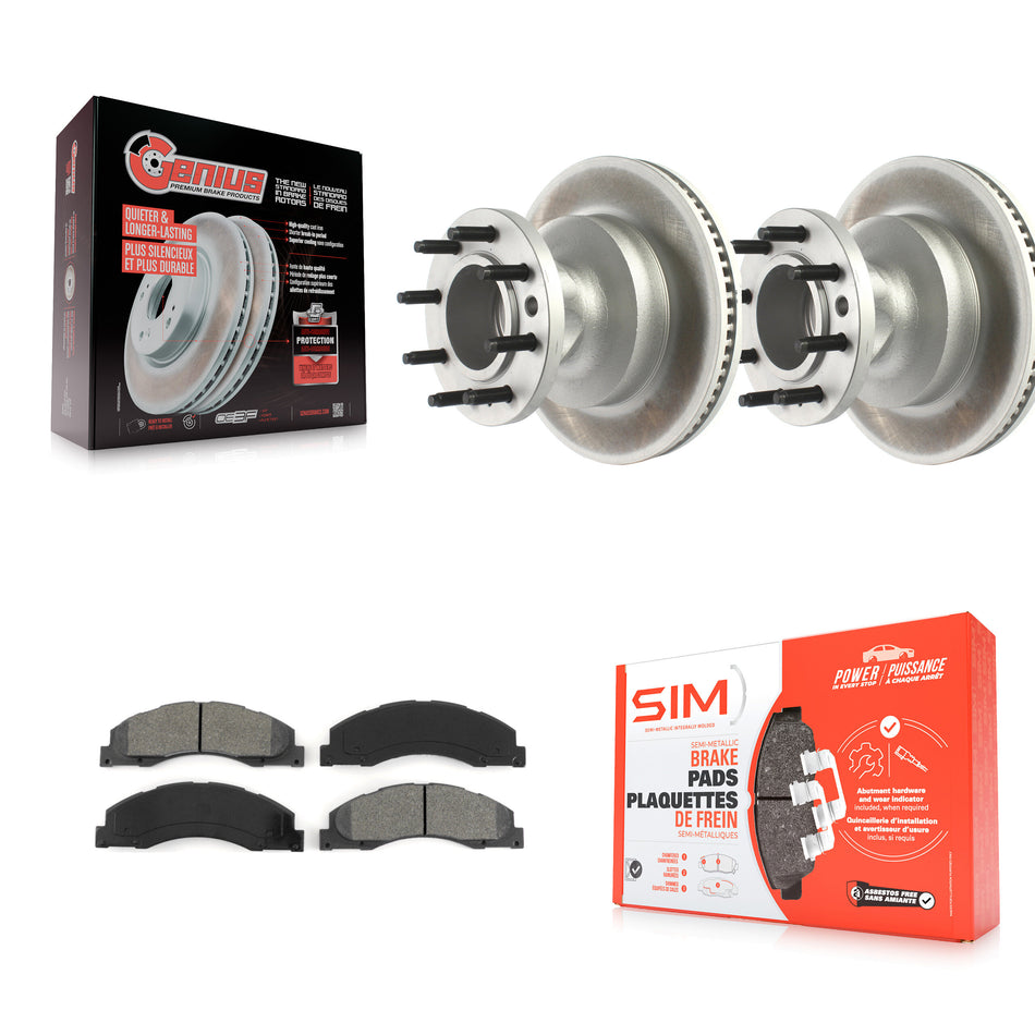 Front Coated Disc Brake Rotors Hub Assembly And Semi-Metallic Pads Kit For Ford E-350 Super Duty E-450 Econoline KGS-102095