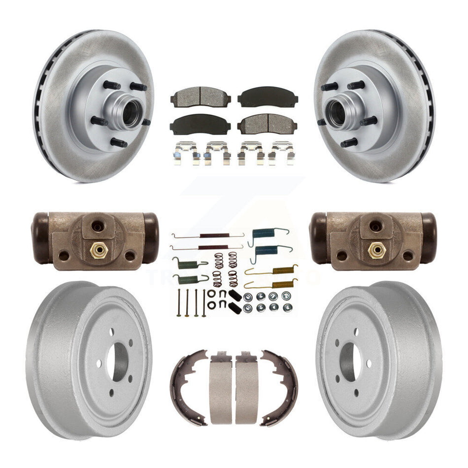 Front Rear Coated Disc Brake Rotors Semi-Metallic Pads And Drum Kit (9Pc) For 2006-2009 Ford Ranger RWD With 10" Diameter KGS-102126
