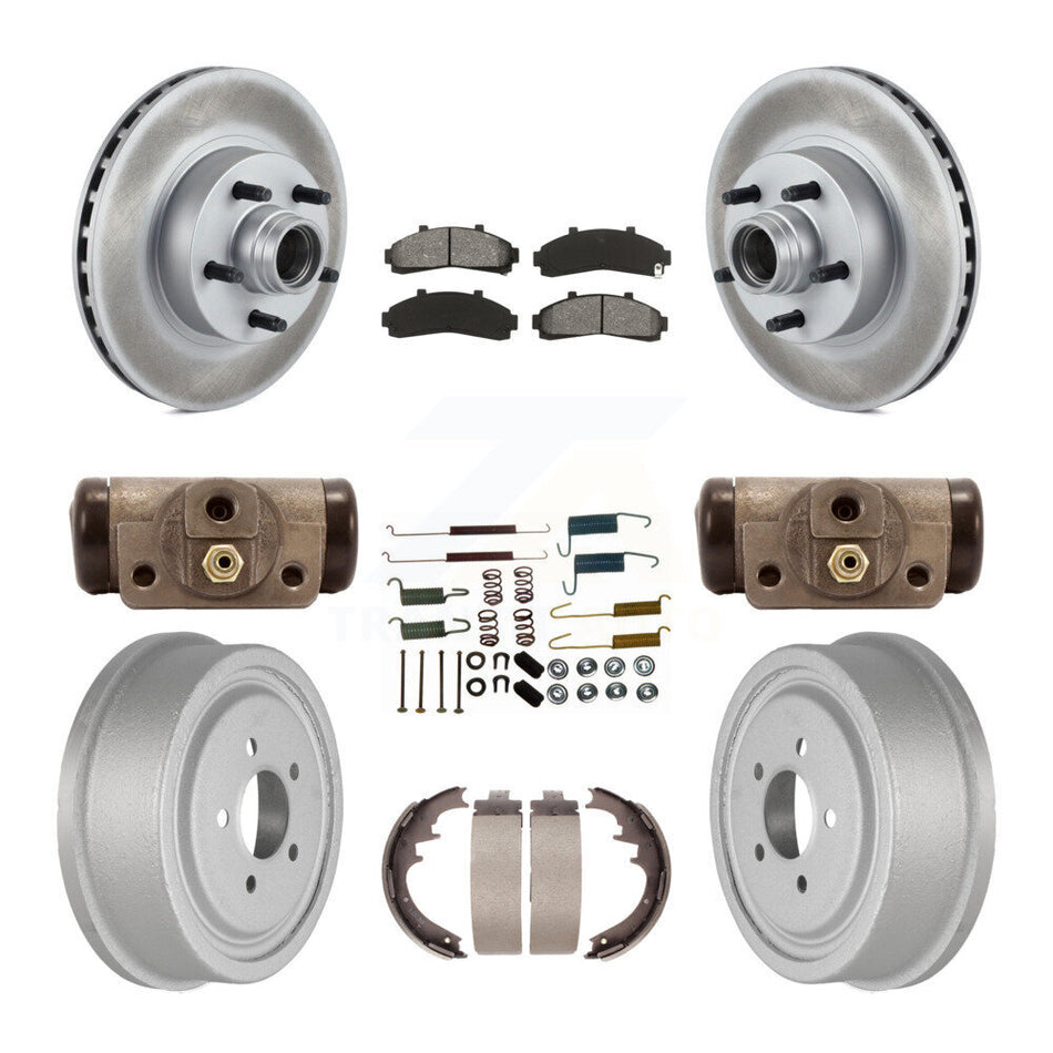 Front Rear Coated Disc Brake Rotors Semi-Metallic Pads And Drum Kit (9Pc) For Ford Ranger With 10" Diameter KGS-102127