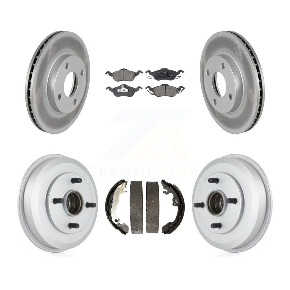 Front Rear Coated Disc Brake Rotors Semi-Metallic Pads And Drum Kit For Ford Focus Wheel Bearing Includes KGS-102208