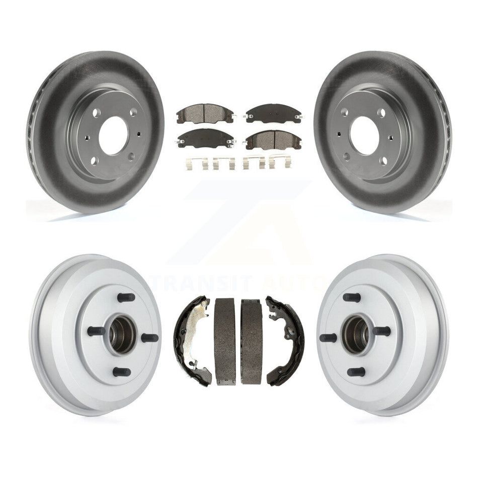 Front Rear Coated Disc Brake Rotors Semi-Metallic Pads And Drum Kit For 2008 Ford Focus Wheel Bearing Includes KGS-102211
