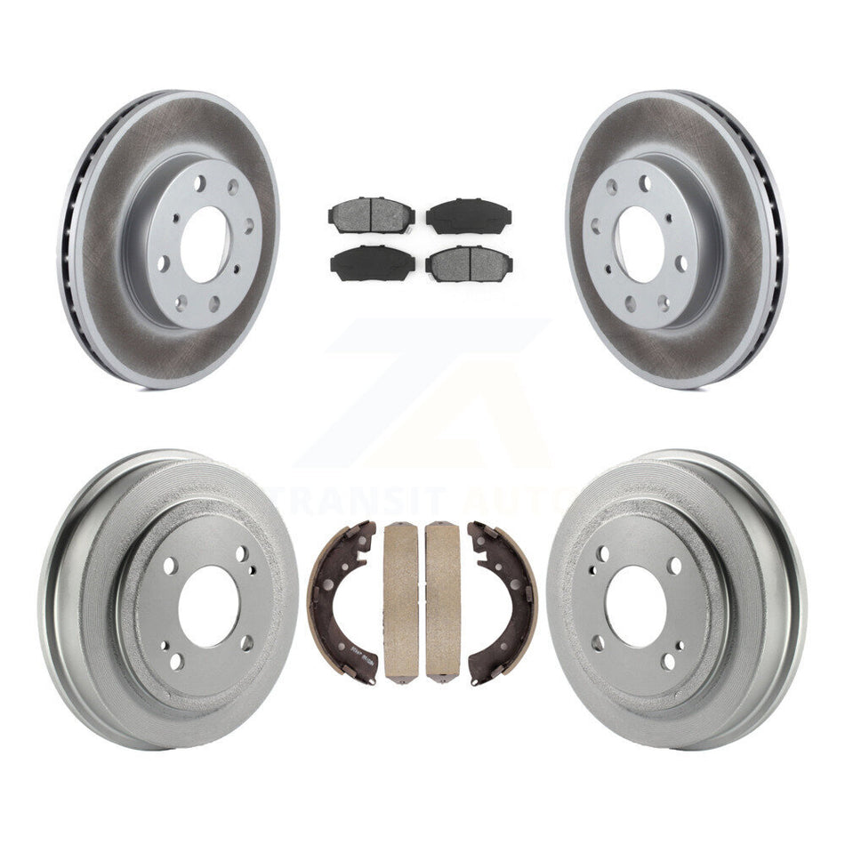 Front Rear Coated Disc Brake Rotors Semi-Metallic Pads And Drum Kit For 1994-1995 Honda Civic EX with Sedan Automatic transmission Non-ABS KGS-102224