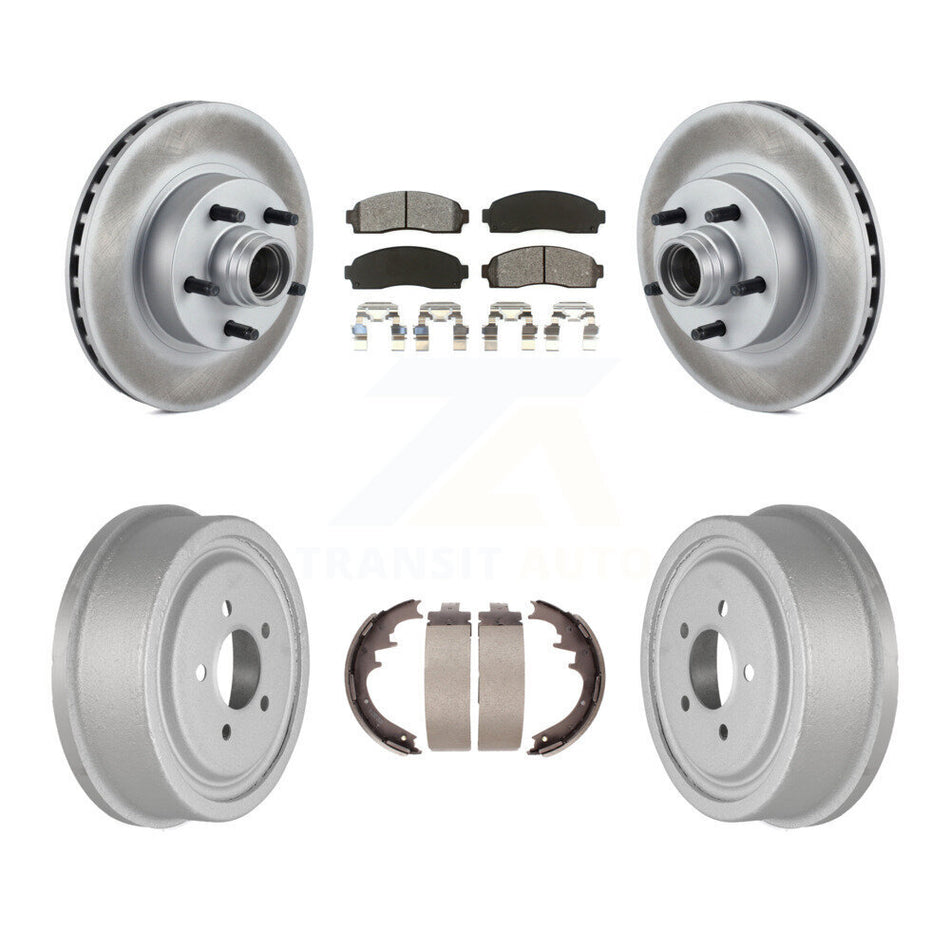 Front Rear Coated Disc Brake Rotors Hub Assembly Semi-Metallic Pads And Drum Kit For 2006-2009 Ford Ranger RWD With 10" Diameter KGS-102236