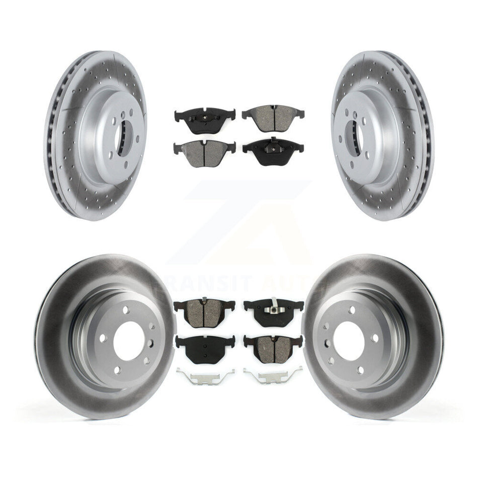 Front Rear Coated Disc Brake Rotors And Semi-Metallic Pads Kit For 2012 BMW 335i Convertible Coupe With Blue Painted Calipers KGS-102345
