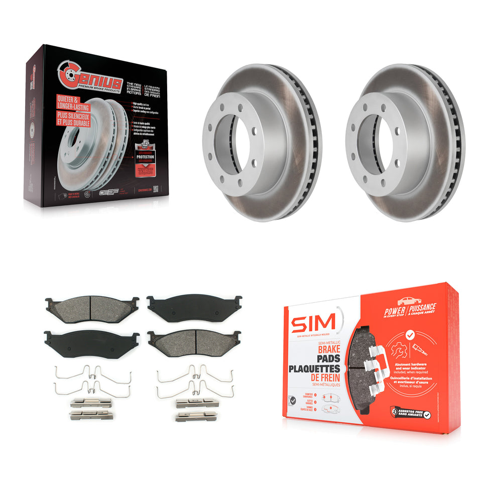 Front Coat Brake Rotors Semi-Metallic Pad Kit For Ford F-450 Super Duty With 8 Lug Wheels KGS-102406