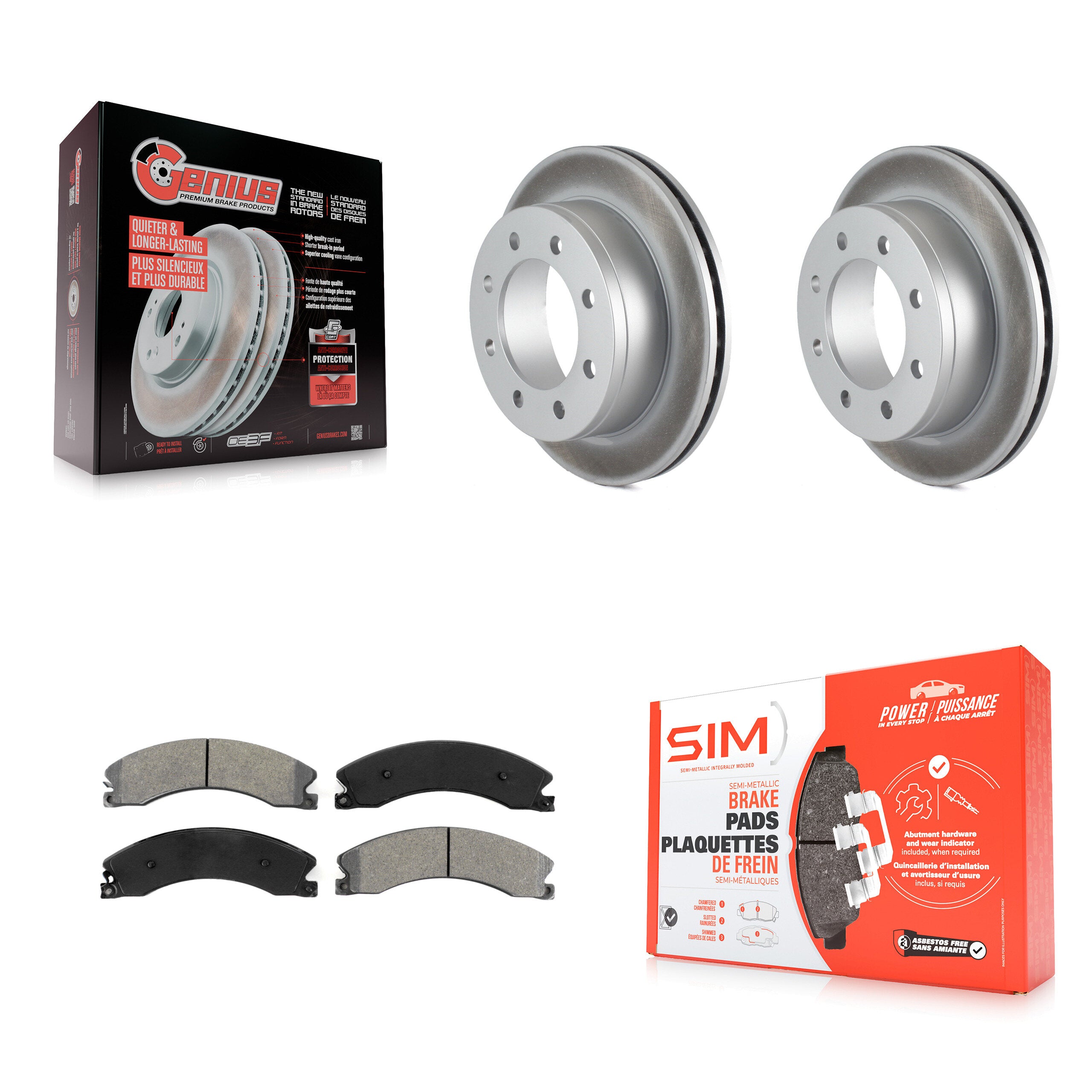 Rear Coated Disc Brake Rotors And Semi-Metallic Pads Kit For Chevrolet Express 4500 KGS-102448