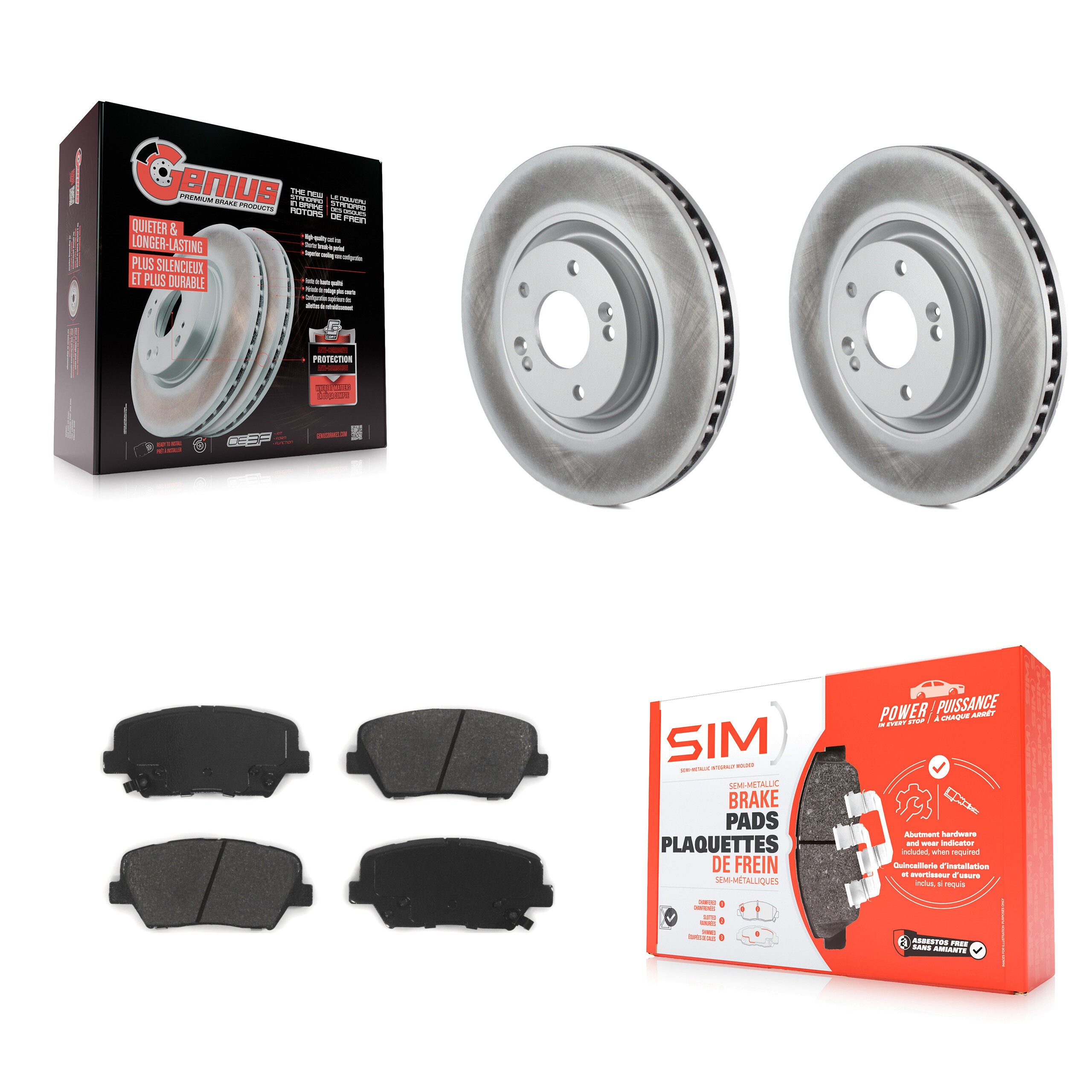 Front Coated Disc Brake Rotors And Semi-Metallic Pads Kit For 2019-2022 Hyundai Nexo KGS-102453