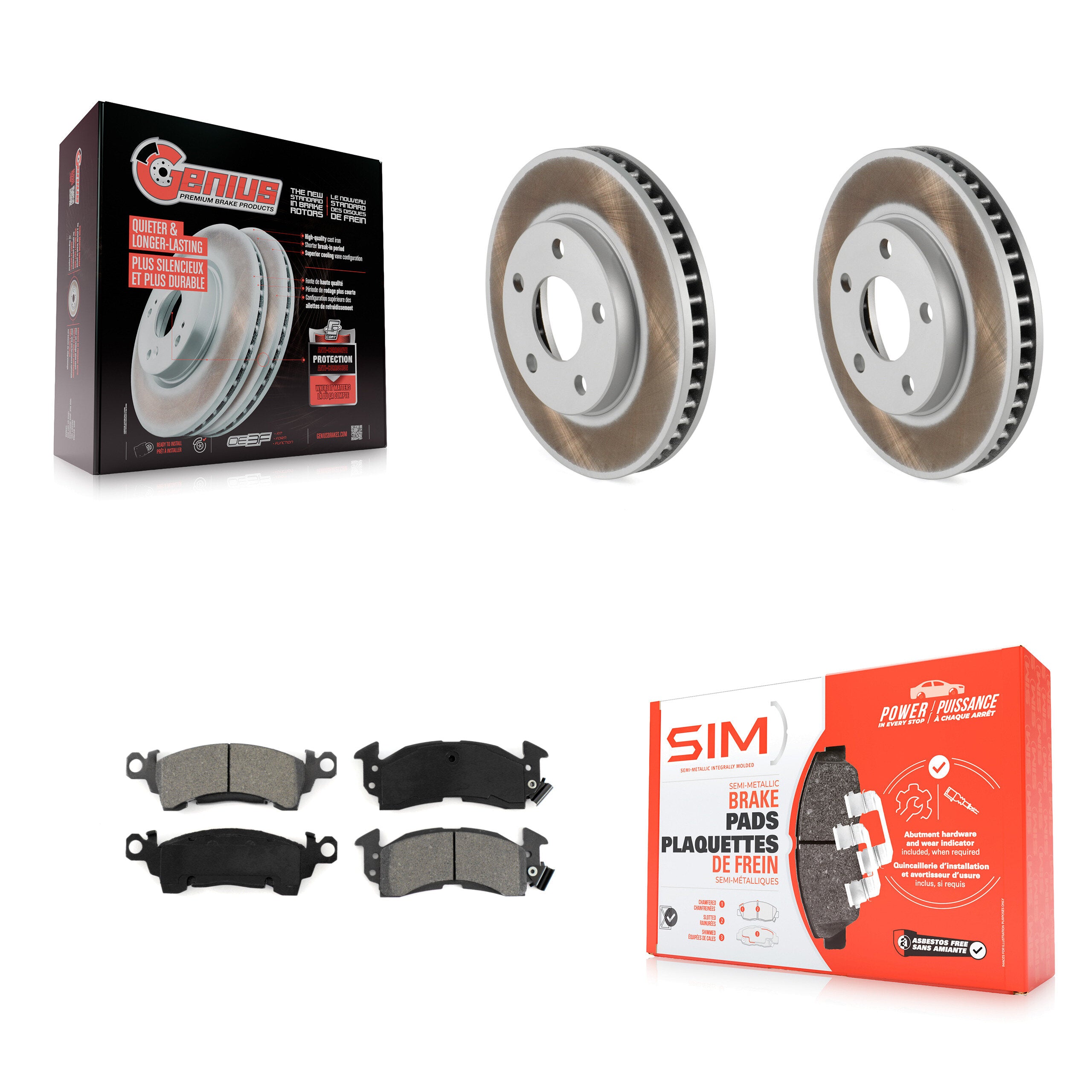 Front Coated Brake Rotor Semi-Metallic Pad Kit For 92-93 Cadillac Commercial Chassis 5.7L KGS-102490