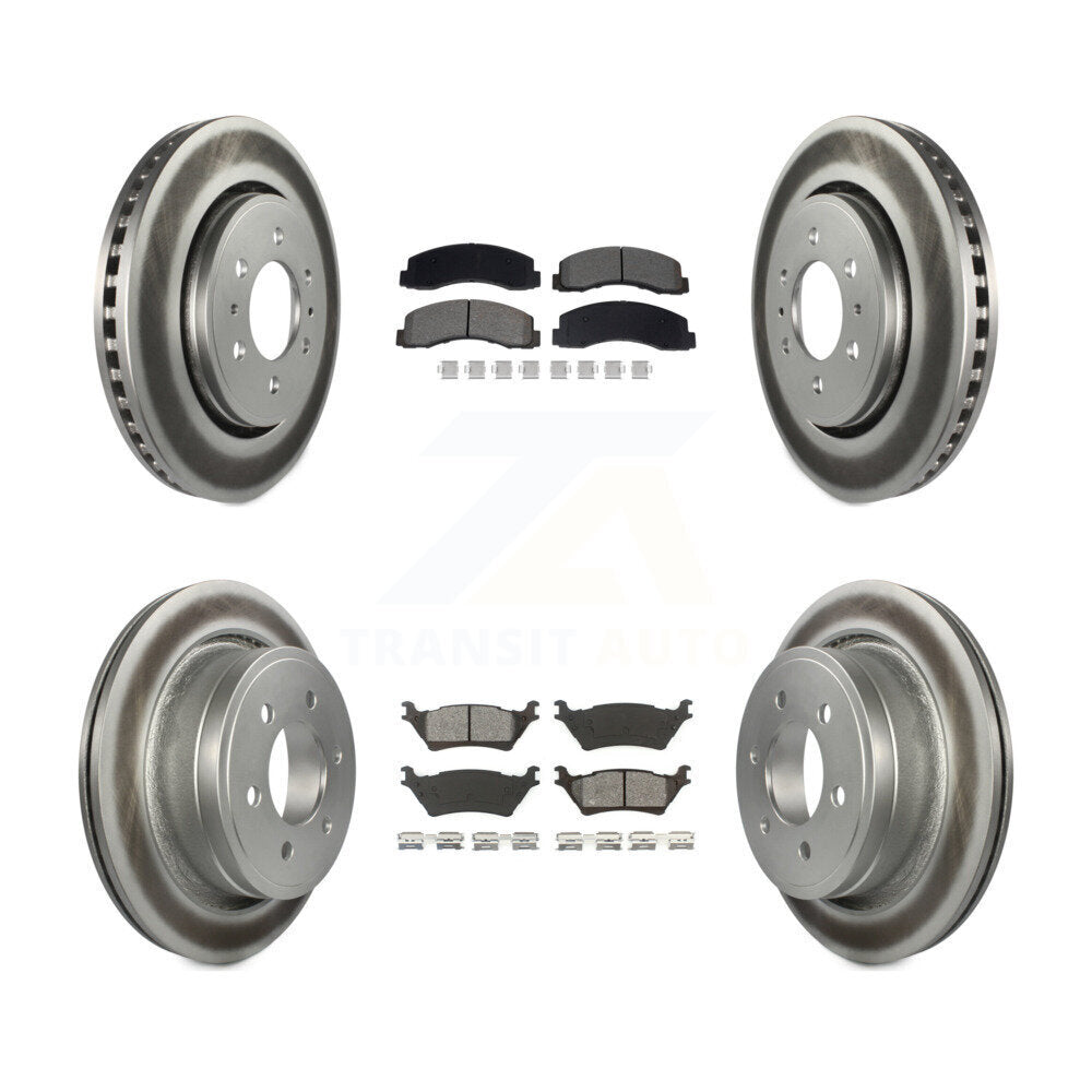 Front Rear Coated Disc Brake Rotors And Semi-Metallic Pads Kit For Ford F-150 KGS-102529