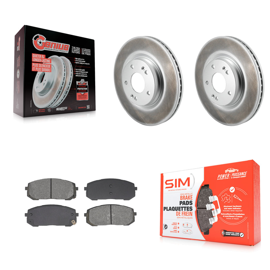 Front Coated Brake Rotors Semi-Metallic Pad Kit For Hyundai Elantra Sonata Kia Niro EV K5 KGS-102641