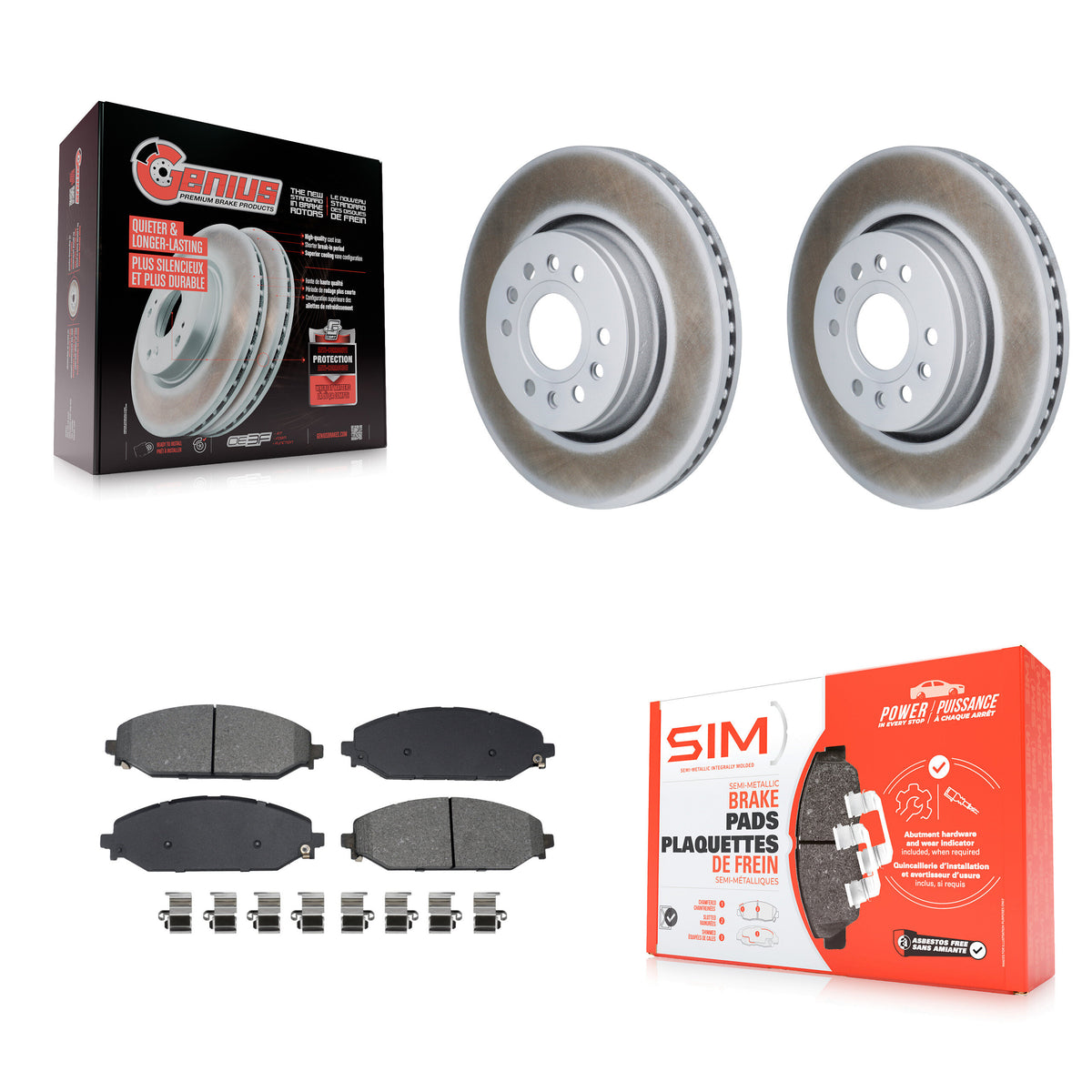 Front Coated Disc Brake Rotors & Semi-Metallic Pad Kit For Ram 1500 Jeep Wagoneer Grand L KGS-102818