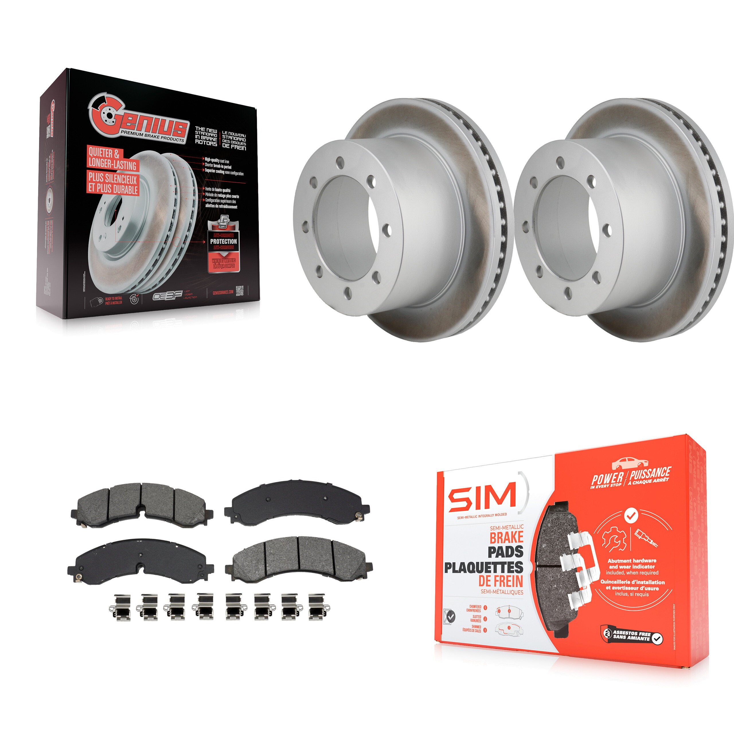 Rear Coated Brake Rotors Semi-Metallic Pad Kit For GMC Sierra 3500 HD Chevrolet Silverado KGS-102847