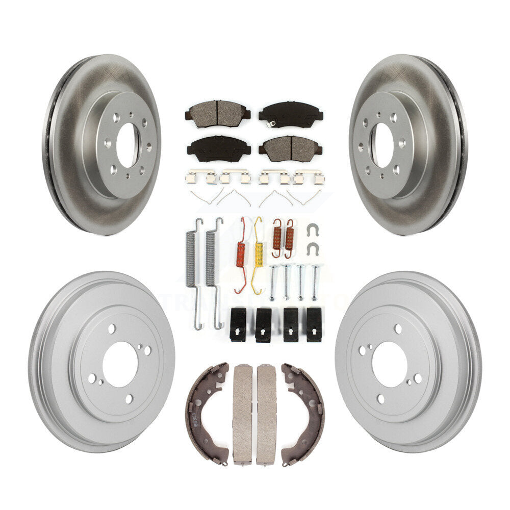 Front Rear Coated Disc Brake Rotors Semi-Metallic Pads And Drum Kit (7Pc) For Honda Fit KGS-102875