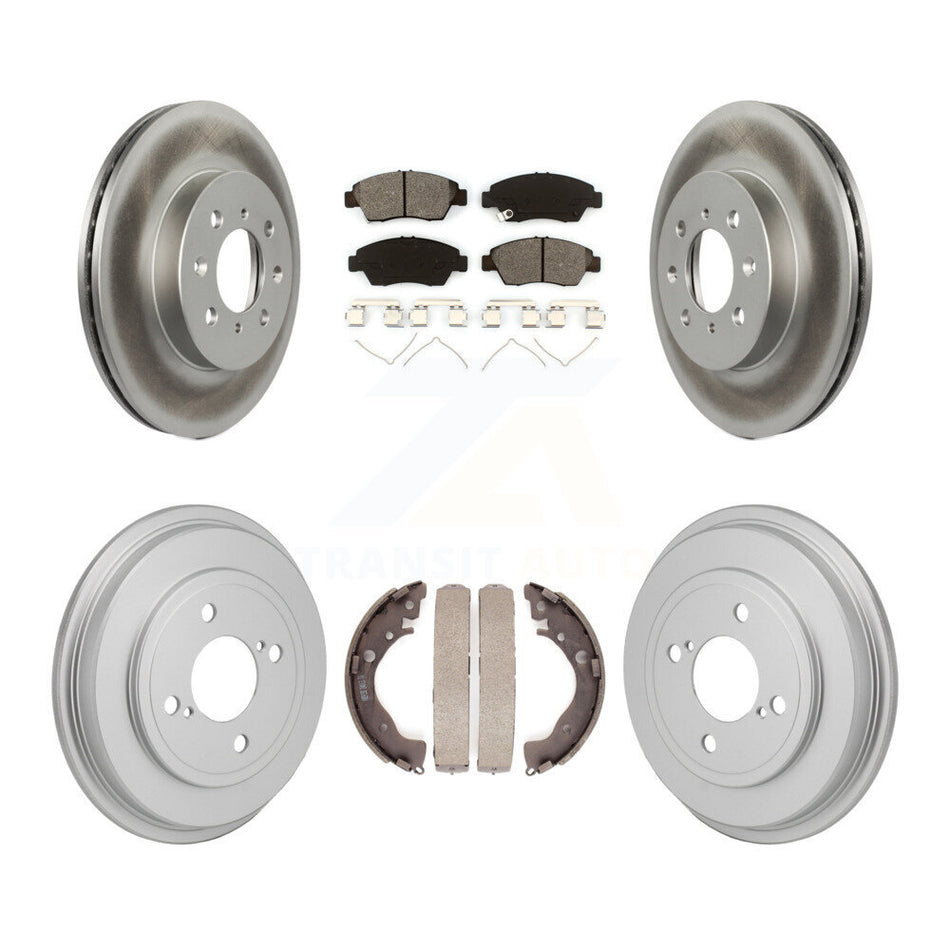 Front Rear Coated Disc Brake Rotors Semi-Metallic Pads And Drum Kit For 2013 Honda Fit DX KGS-102881