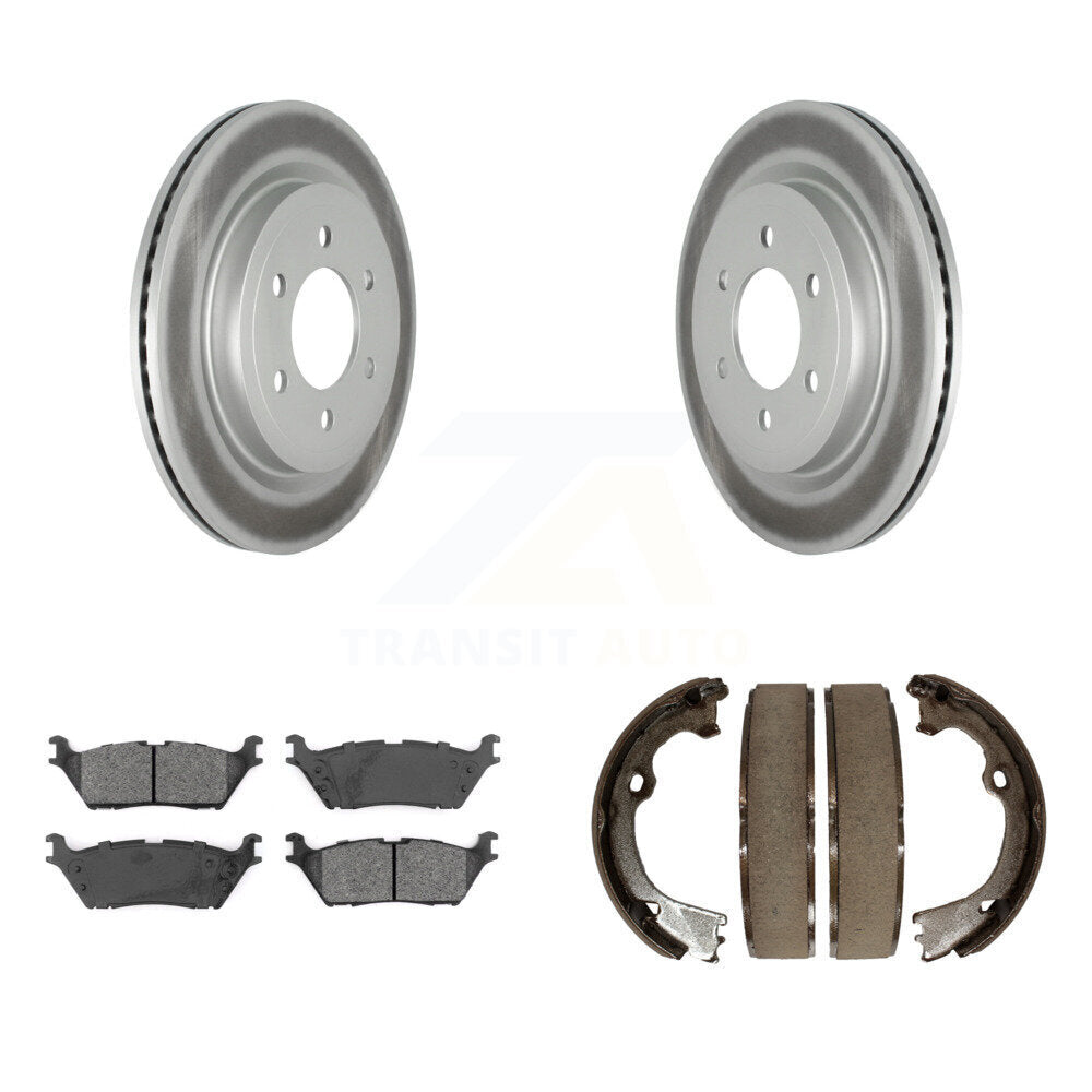 Rear Disc Coated Rotors Semi-Metallic Pads And Parking Brake Shoes Kit For Ford F-150 KGS-102941