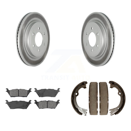 Rear Disc Coated Rotors Semi-Metallic Pads And Parking Brake Shoes Kit For Ford F-150 KGS-102941