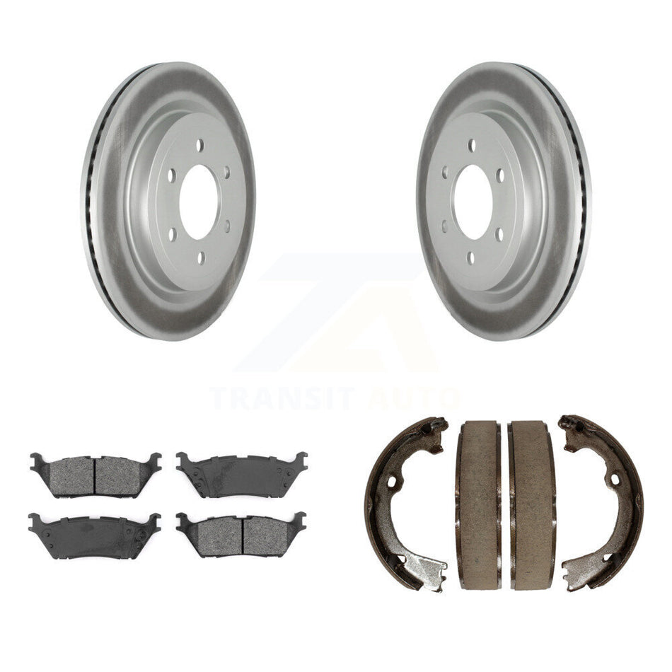 Rear Disc Coated Rotors Semi-Metallic Pads And Parking Brake Shoes Kit For Ford F-150 KGS-102941