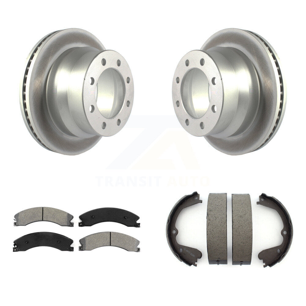 Rear Disc Coated Rotors Semi-Metallic Pads & Parking Shoes Kit For Chevrolet Express 3500 KGS-102958