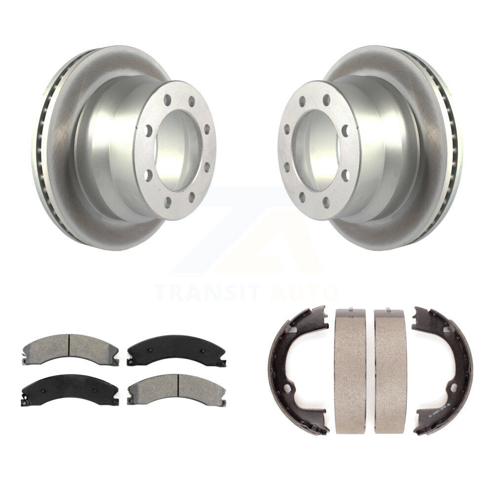 Rear Disc Coated Rotors Semi-Metallic Pads & Parking Brake Shoes Kit For GMC Savana 3500 KGS-102961
