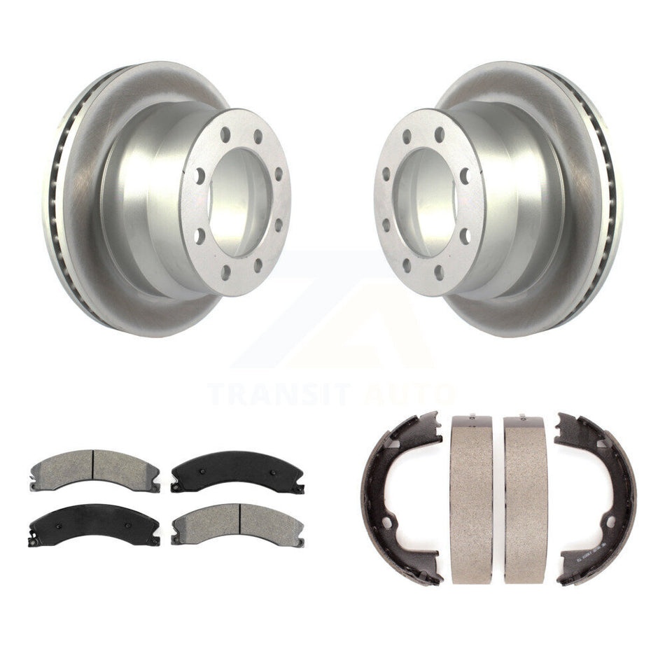 Rear Disc Coated Rotors Semi-Metallic Pads & Parking Brake Shoes Kit For GMC Savana 3500 KGS-102961