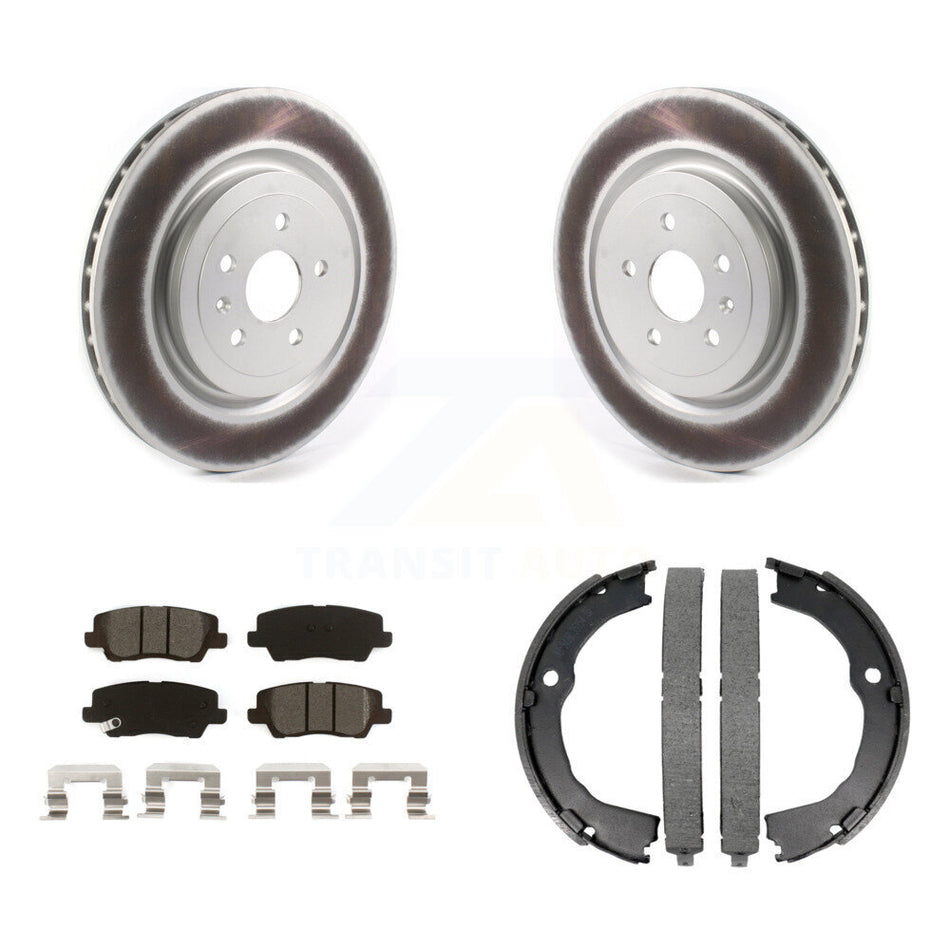 Rear Disc Coated Rotors Semi-Metallic Pads And Parking Brake Shoes Kit For Cadillac CTS KGS-102974