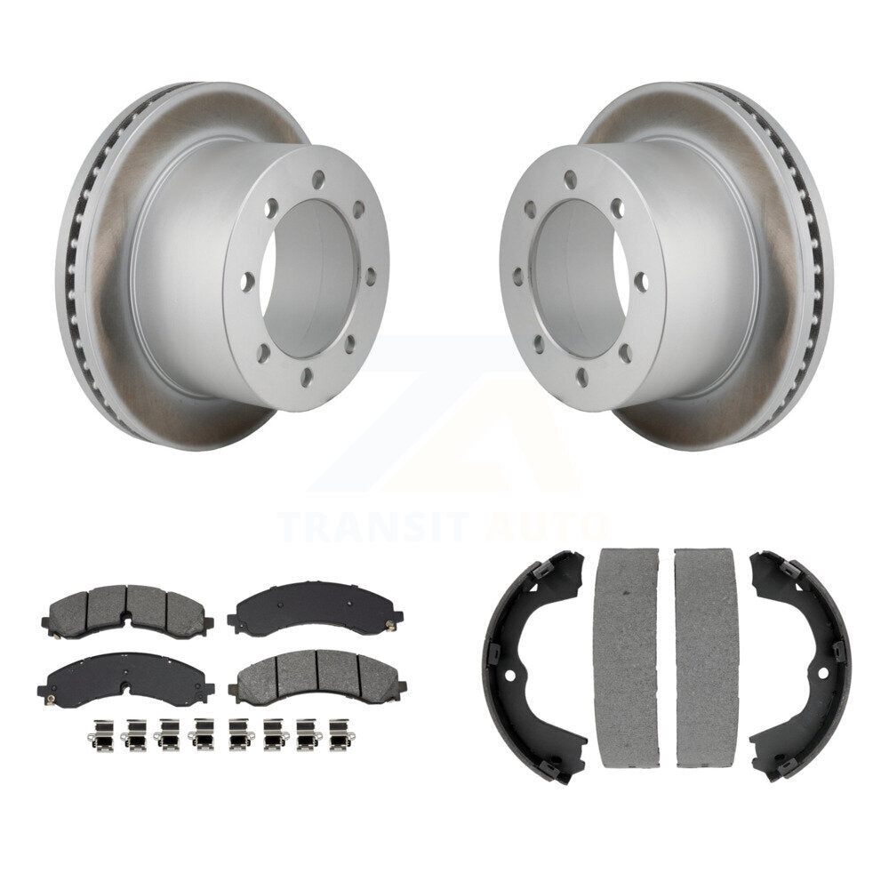 Rear Disc Coated Rotors Semi-Metallic Pads Parking Brake Shoes Kit For GMC Sierra 3500 HD KGS-102986