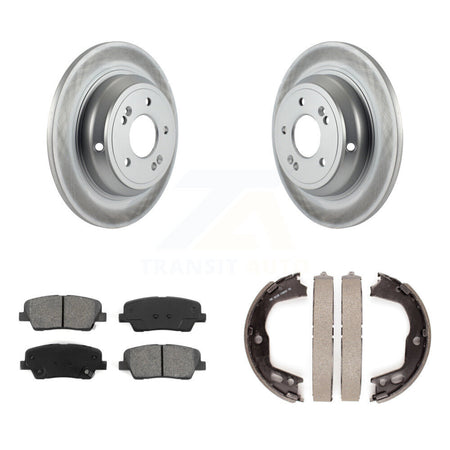 Rear Disc Coated Rotors Semi-Metallic Pads & Parking Brake Shoes Kit For Hyundai Genesis KGS-103020