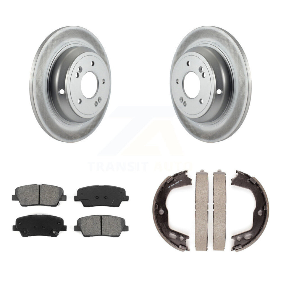 Rear Disc Coated Rotors Semi-Metallic Pads & Parking Brake Shoes Kit For Hyundai Genesis KGS-103020