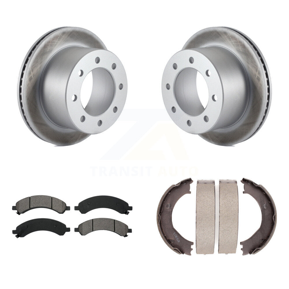 Rear Disc Coated Rotors Semi-Metallic Pads & Parking Shoes Kit For Chevrolet Express 3500 KGS-103026