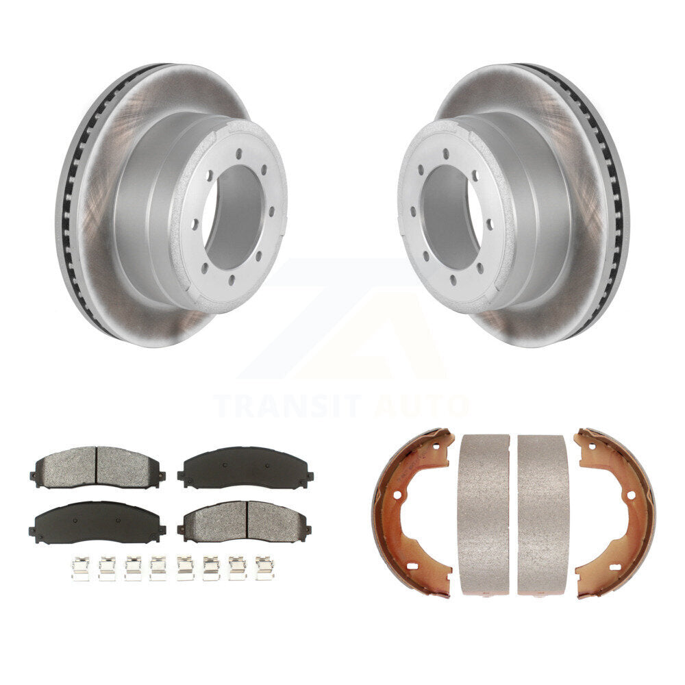 Rear Disc Coated Rotors Semi-Metallic Pads & Parking Shoes Kit For Ford F-450 Super Duty KGS-103038
