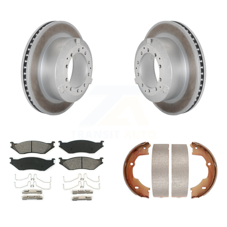 Rear Disc Coated Rotors Semi-Metallic Pads & Parking Shoes Kit For Ford F-450 Super Duty KGS-103039