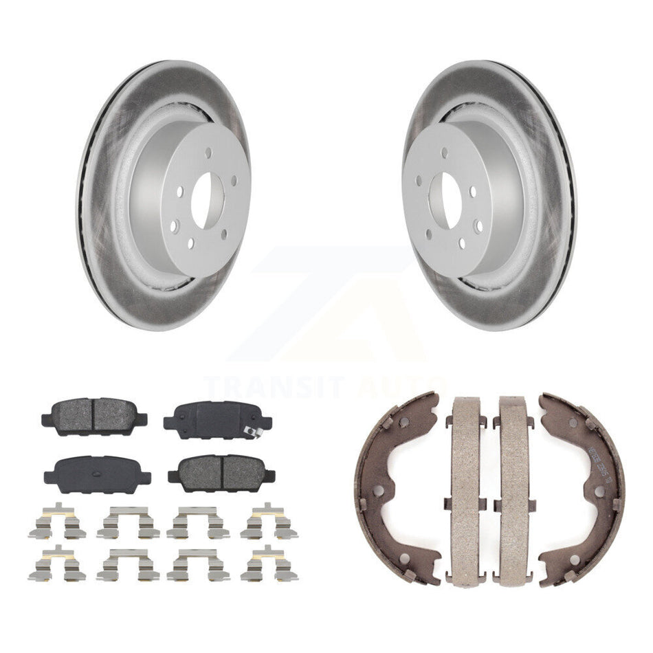 Rear Disc Coated Rotors Semi-Metallic Pads & Parking Brake Shoes Kit For INFINITI G35 Q60 KGS-103047