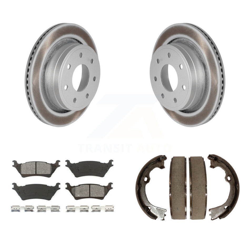 Rear Disc Coated Rotors Semi-Metallic Pads And Parking Brake Shoes Kit For Ford F-150 KGS-103053