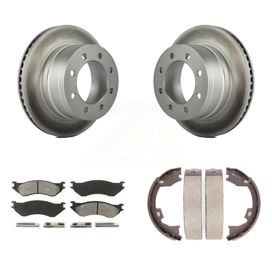 Rear Disc Coated Rotors Semi-Metallic Pads Parking Shoes Kit For Dodge Ram 1500 3500 2500 KGS-103058