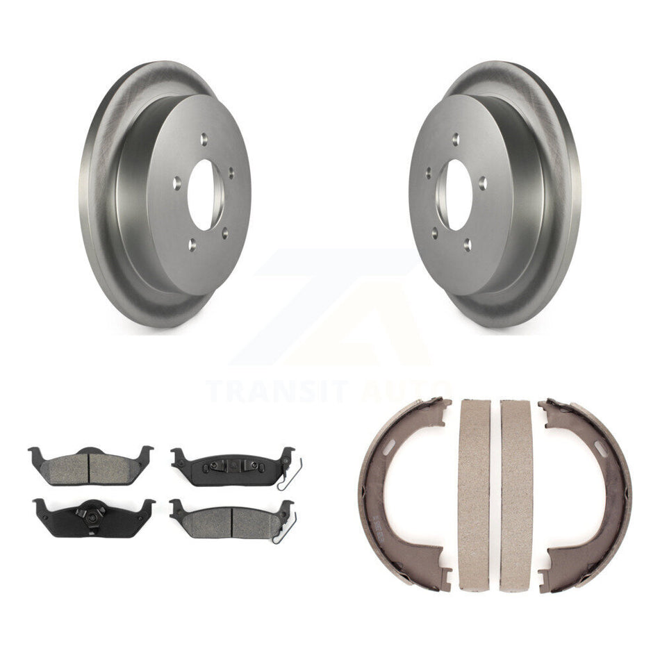 Rear Disc Coated Rotors Semi-Metallic Pads And Parking Brake Shoes Kit For Ford F-150 KGS-103075