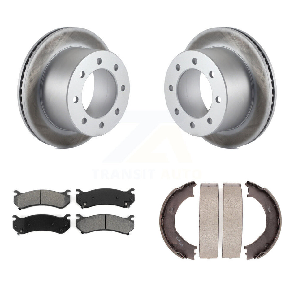Rear Disc Coated Rotors Semi-Metallic Pads Parking Shoes Kit For GMC Sierra 3500 Classic KGS-103081