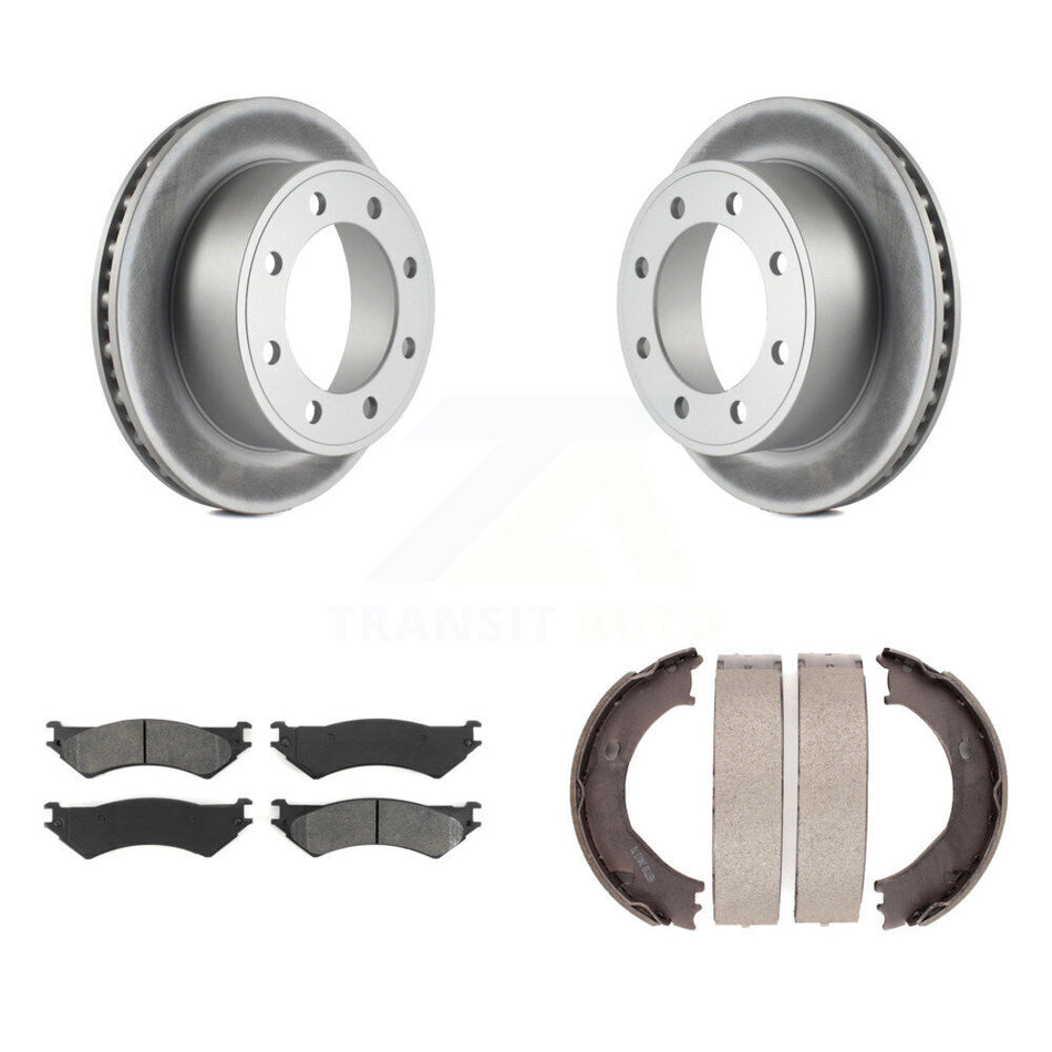 Rear Disc Coated Rotors Semi-Metallic Pads & Parking Shoes Kit For Ford E-350 Super Duty KGS-103103